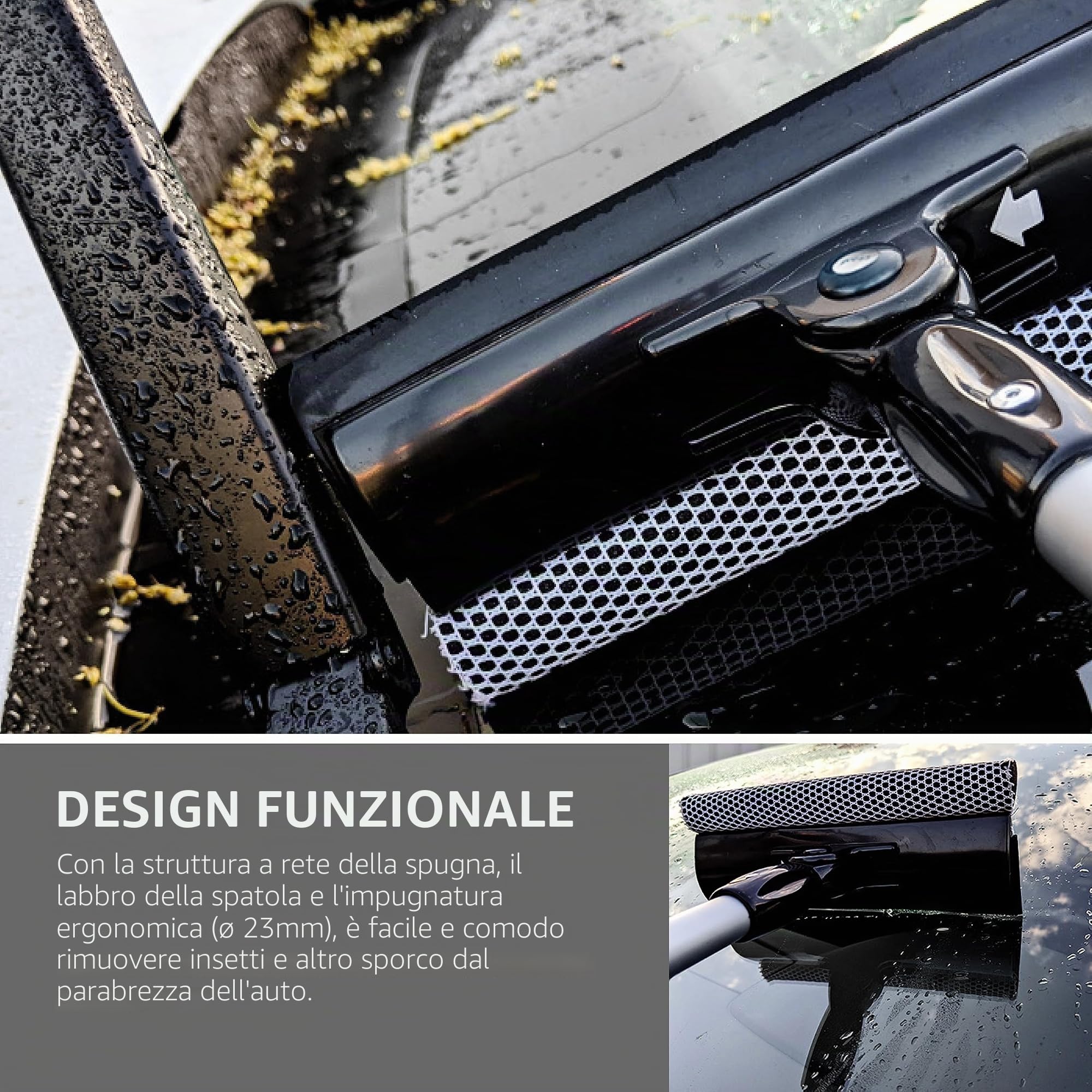 HEYNER® Premium detergente per parabrezza alluminio L 20x80 pieghevole + telescopico detergente per vetri auto tergivetro tergivetro alluminio telescopico + spugna + pieghevole