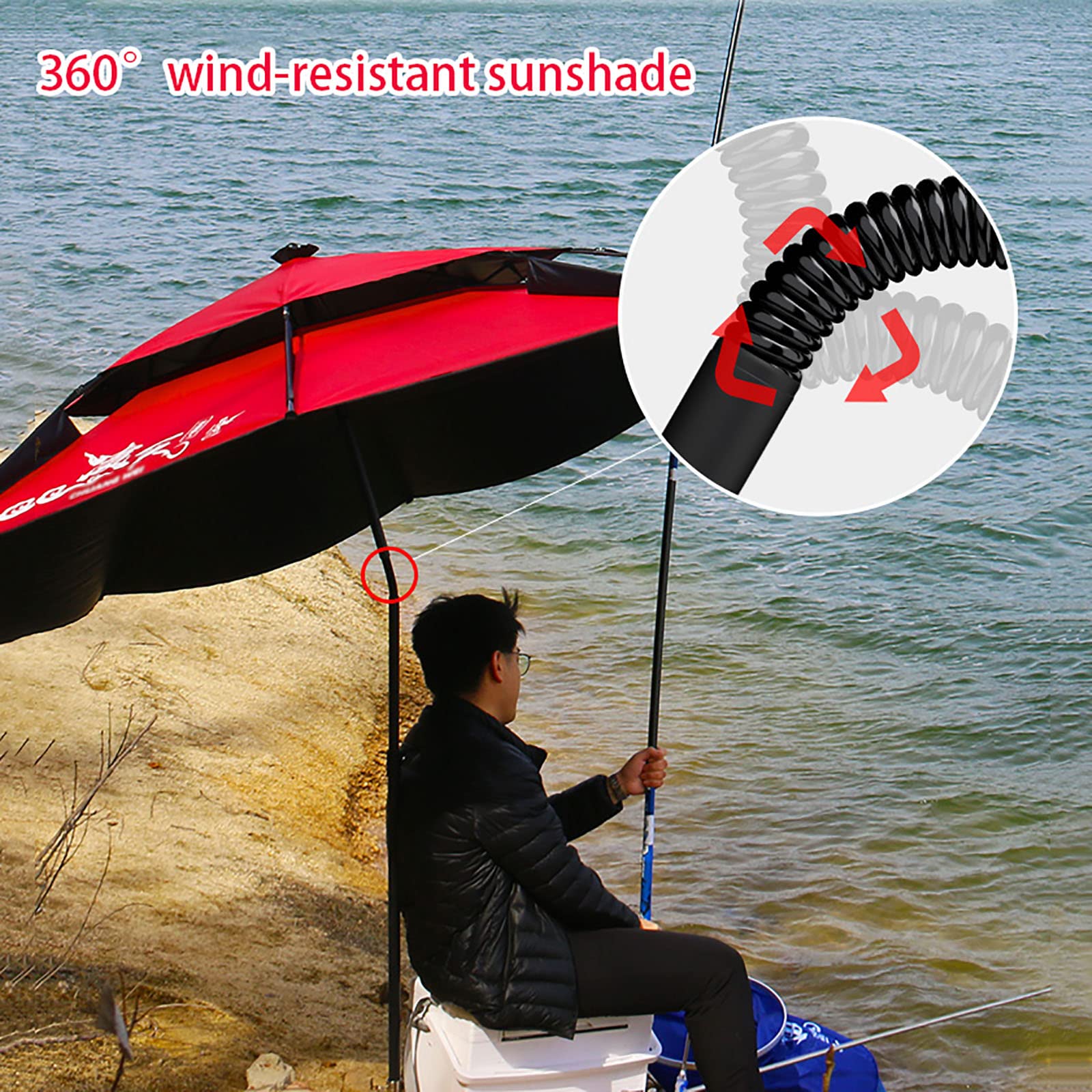 Ombrellone da Pesca Rotondo, Grande Ombrello da Spiaggia All'aperto, Ombrellone Pieghevole, Regolabile A 360°, Antipioggia, Protezione Solare, UV 40+, Ombrellone per Balcone, Giardino, Patio