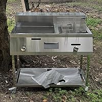 Vista 4 de LetFeng - Freidora y carrito de plancha de acero inoxidable, freidora de un solo tanque con plancha de 20 pulgadas, 2 cestas de freidora de propano