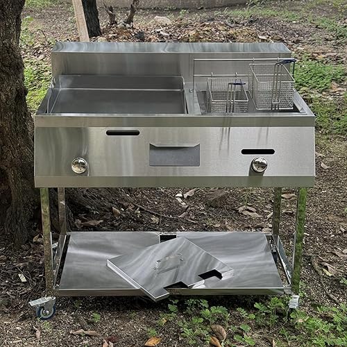 Miniatura 4 de LetFeng - Freidora y carrito de plancha de acero inoxidable, freidora de un solo tanque con plancha de 20 pulgadas, 2 cestas de freidora de propano