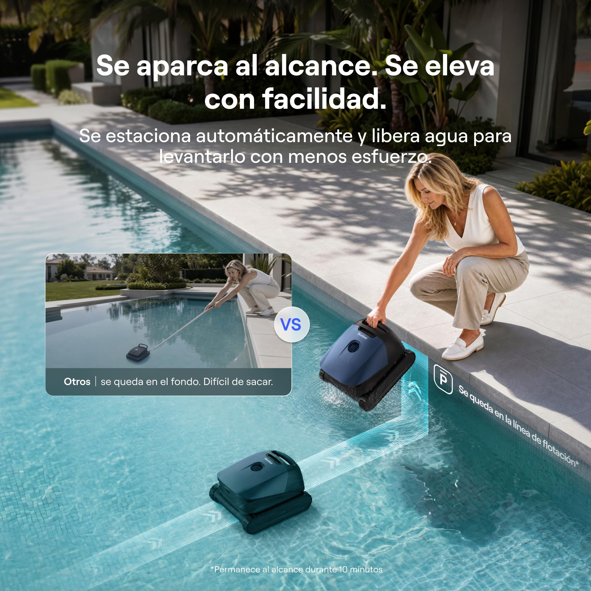 (2026 Nuevo) Beatbot Sora 10 Robot Piscina limpiafondos y Paredes, Plataformas y línea de flotación, 25700 LPH, Estacionamiento línea flotación, 5l residuos,Controllo App,Piscinas enterradas/elevadas