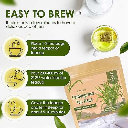 Miniatura 5 de NHAT ANH FARM - Bolsas de té de hierba de limón premium, 100 bolsas de té de hierba de limón, 100% hierba de limón seca natural, té de hierbas