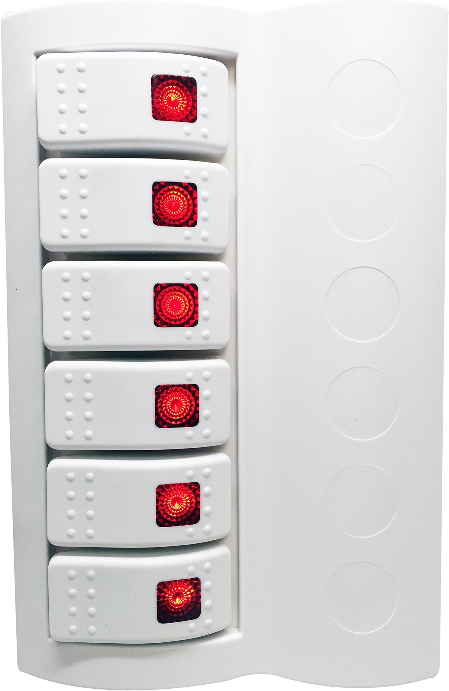 MARINE BOAT WATERPROOF WHITE SWITCH PANEL CIRCUIT BREAKER 6 GANG RED LED ROCKER