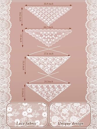 Fourluoo 4 Pcs White Lace Head Scarf Embroidered Floral Bandana Soft Triangle Head Kerchief Cute Hair Headband Halloween Veil