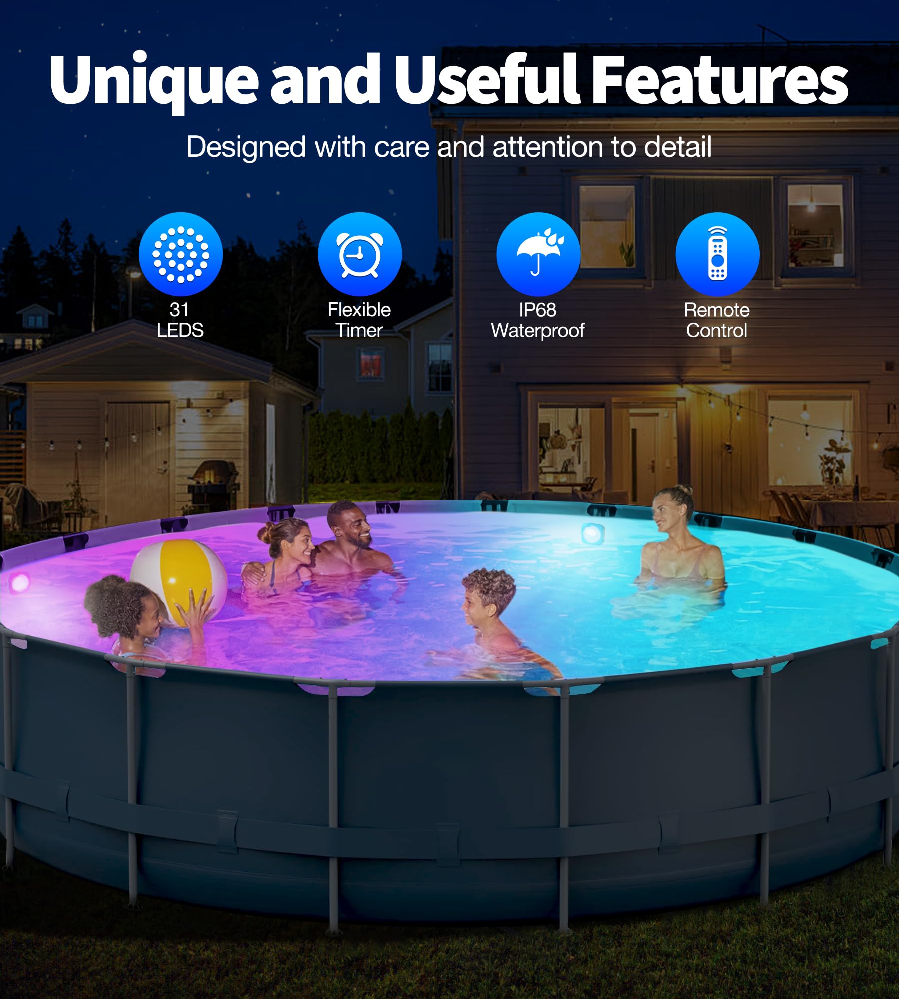 DeeprBlu 2026 Verbesserte LED Poolbeleuchtung Unterwasser mit Fernbedienung, Magnetische Poolbeleuchtung Akku mit 9 Beleuchtung Modi, Whirlpool Lichter Unterwasser Beleuchtung für Spa & Badewannen