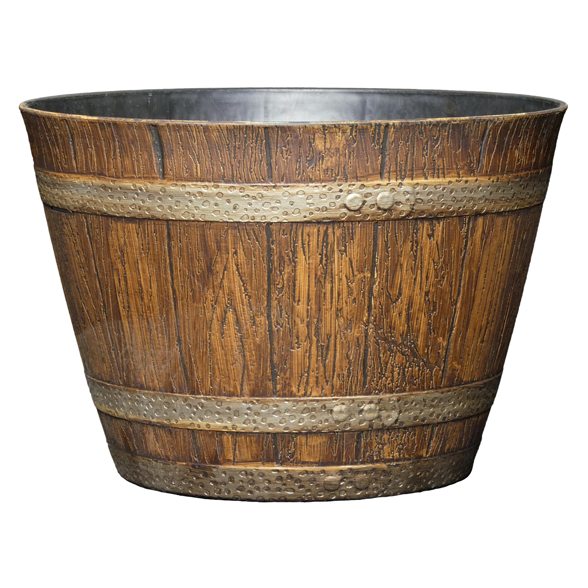 Classic Home & Garden Whiskey Barrel Planters - Wooden Finish Flower Planter Pot - Stylish Garden Pots - Indoor & Outdoor Resin Planters - Weather-Resistant Planting Pots (9" Oak Brown, Pack of 1)
