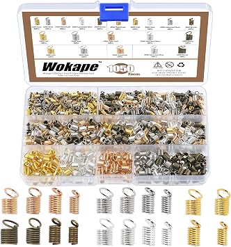 1050Pcs Cord Ends Caps Assortment Kit, 3mm 4mm 5mm 6mm Spring Coil End Tips Fastener Crimp Clasp for Leather Jewelry Making