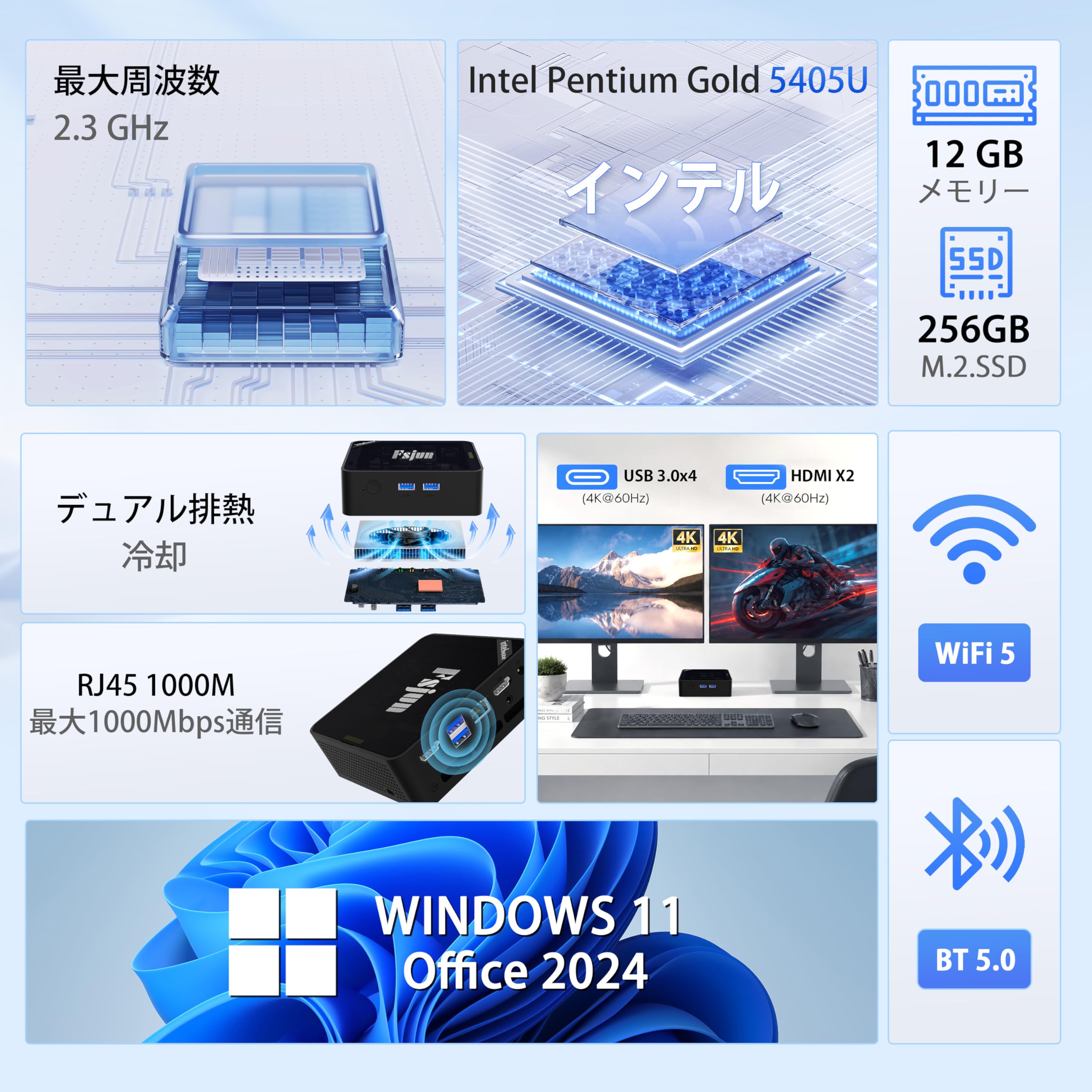 Amazon.co.jp: Fsjun ミニPC Intel Pentium Gold 5405U搭載【MS 2024