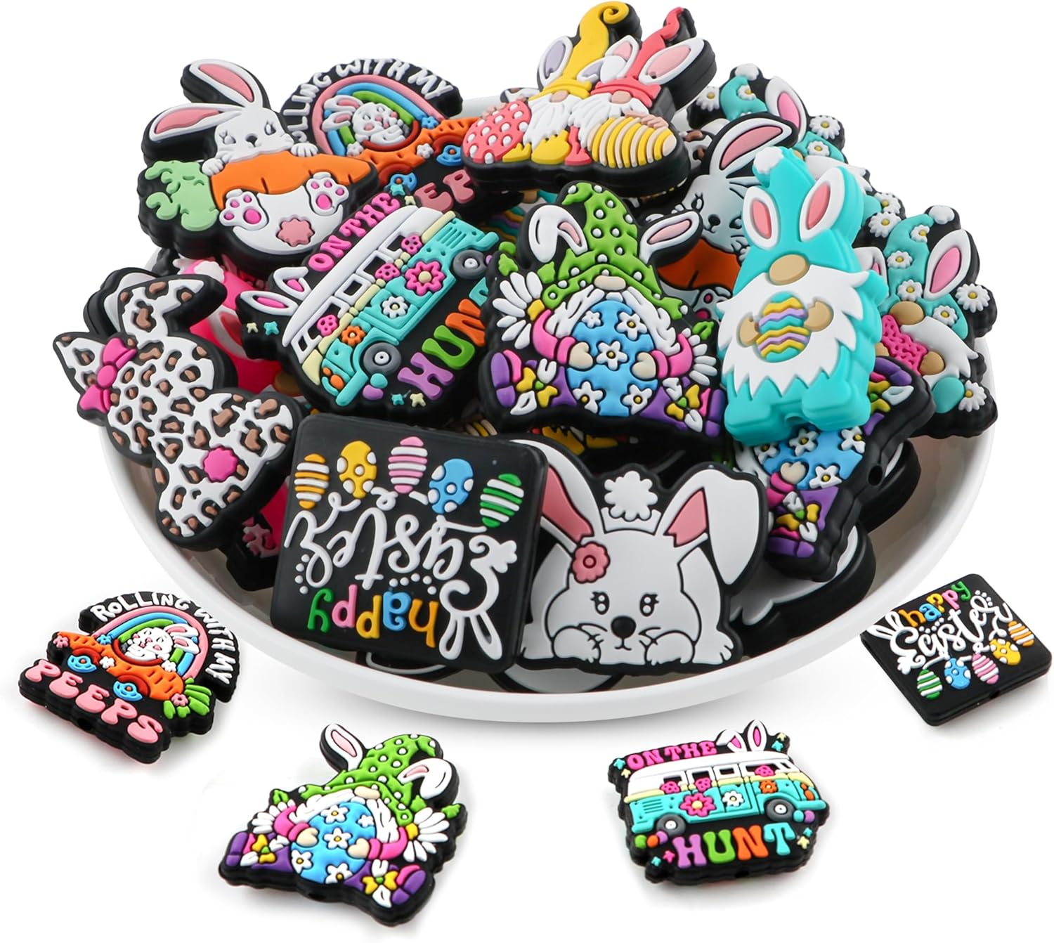 30Pcs Easter Silicone Focal Beads for Pens Focal Silicone Beads for Keychain Making Necklace and Bracelets Craft