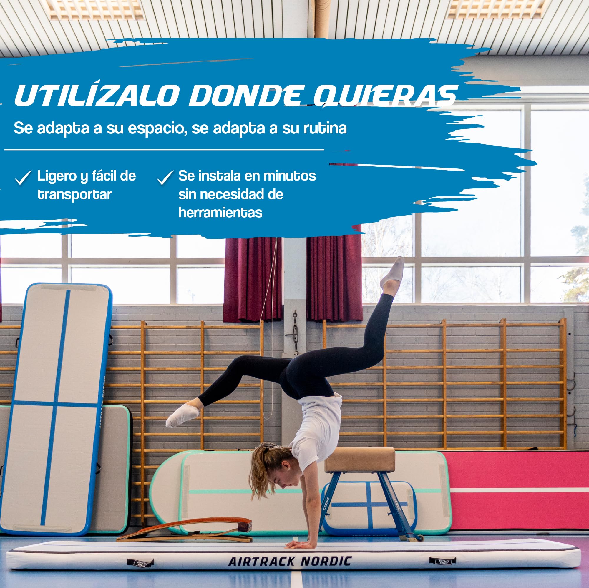 Airtrack Nordic Standard Gimnasia colchoneta inflable 3m - 8m - con bomba de aire eléctrica, esterilla inflable de gimnasia, ideal para gimnasia, yoga