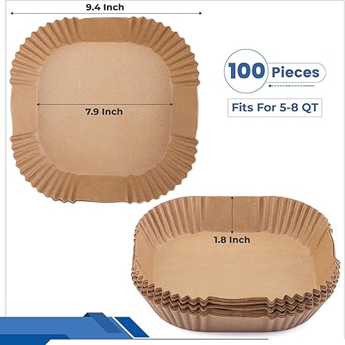 Miniatura 2 de Forros desechables para freidora de aire de 7.9 pulgadas, 100 forros de papel pergamino de forma cuadrada, resistentes al aceite y al agua,