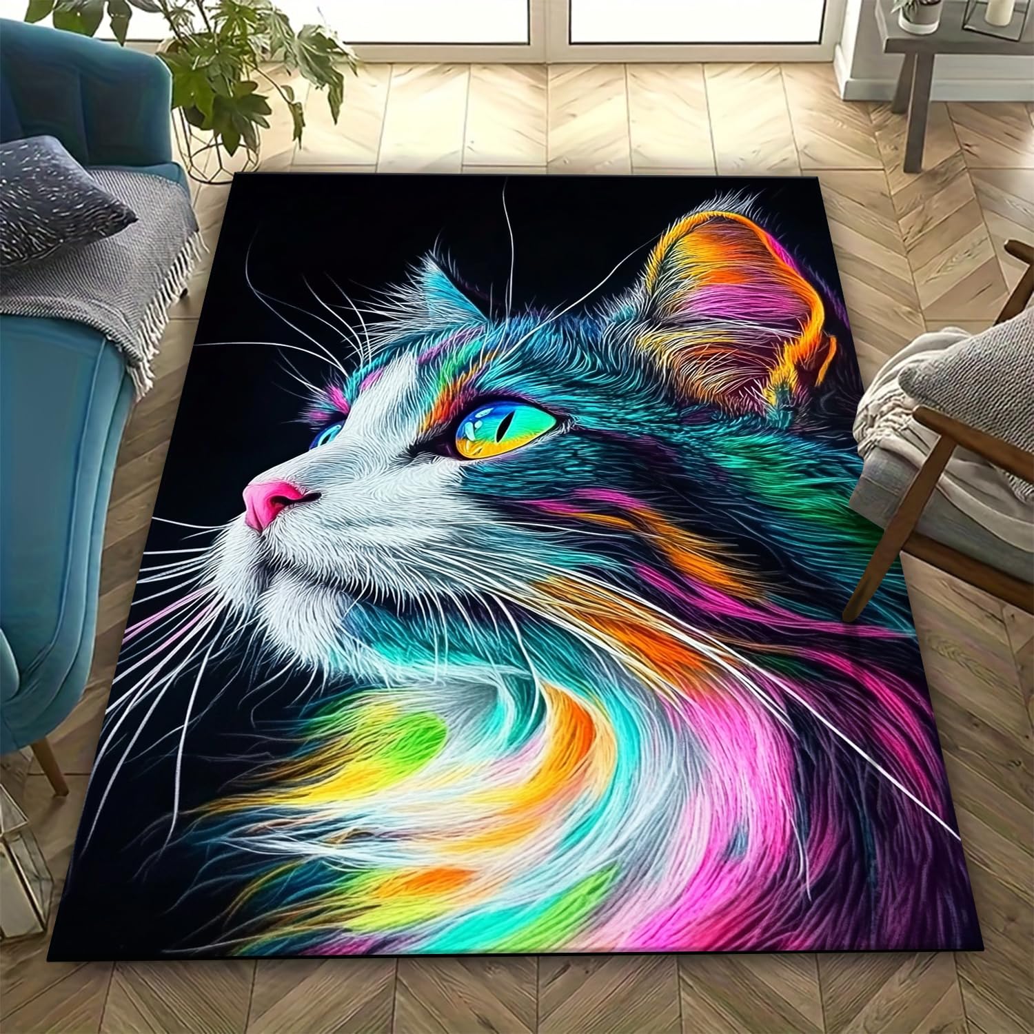 Tapis facile à nettoyer pour salon, grand tapis chat 3D doux et antidérapant