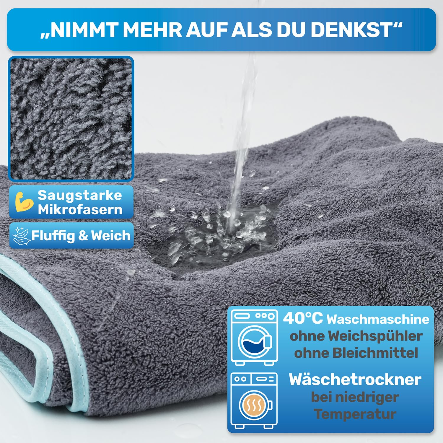 BluePet Hundehandtuch 100x60cm - Extra Saugfähig & Schnell Trocknend - Handtuch für kleine & große Hunde, Als Badetuch Mikrofaserhandtuch & Hundehandtücher (2X Hundehandtuch)