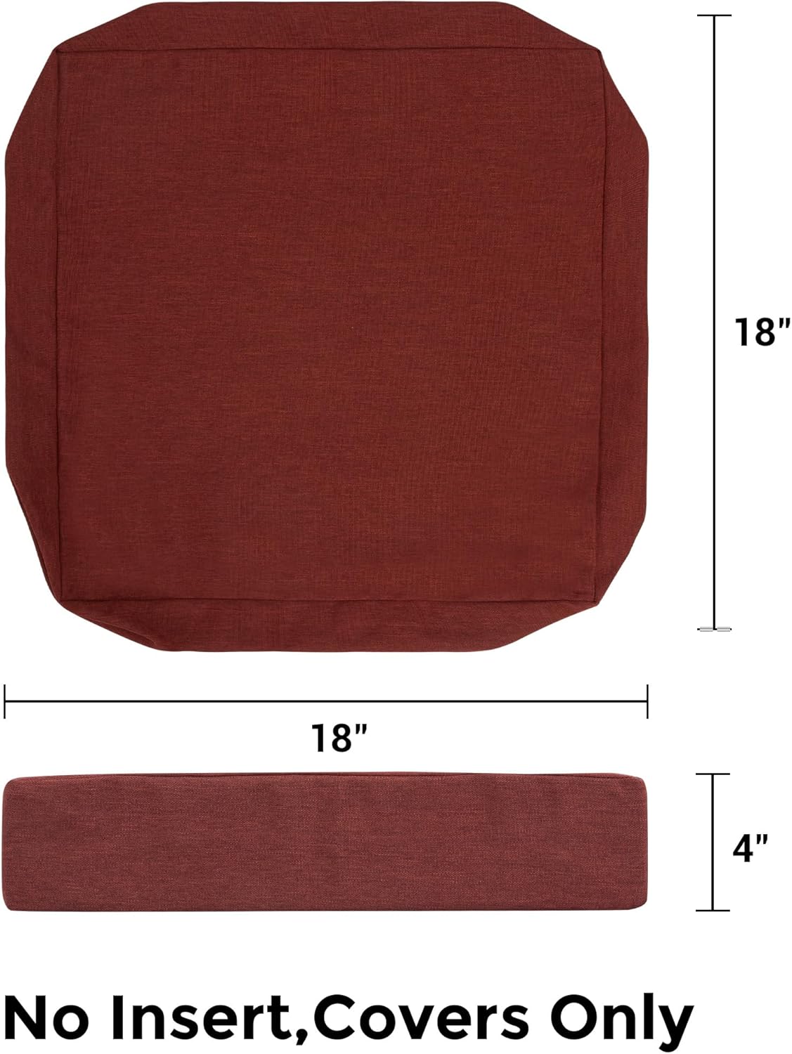 FUNHOME Outdoor Cushion Covers 18 x 18 x 4 inch,Set of 2,Non-Slip Grips Bottom,Replacement Cushion Covers for Garden Patio Furniture Couch Chair,Fade-Resistant Slipcover Only,No Insert(Dark Red)
