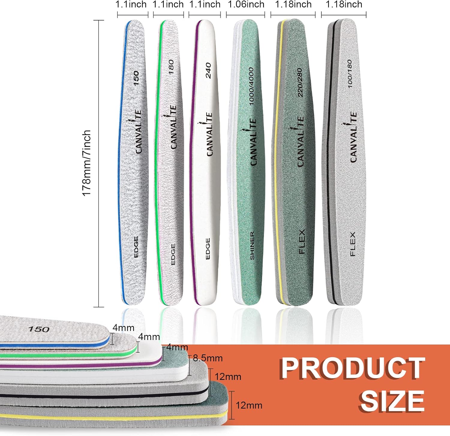 Nail Files Canvalite Nail File and Buffer Professional Emery Boards Washable Double Sided Reusable Manicure File for Home and Salon Use 6 PCS : Beauty & Personal Care