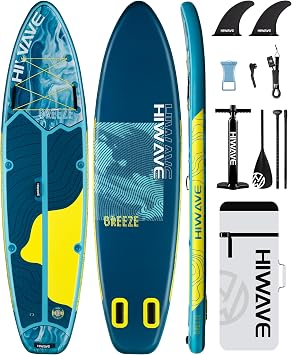 Hiwave Inflatable Stand Up Paddle Board 11*34*6 Sup Board, 420lbs Capacity Adult&Youth Paddle Board, Pet Friendly for Ocean&Lake, w/Double Action Hand Pump
