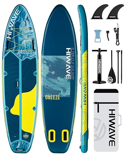 Hiwave Inflatable Stand Up Paddle Board 11’*34”*6” Sup Board, 420lbs Capacity Adult&Youth Paddle Board, Pet Friendly for Ocean&Lake, w/Double Action Hand Pump