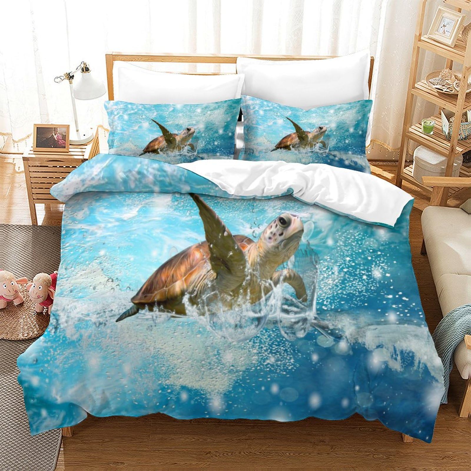 P1S9U7W5Y Dynamic Ocean 3D Printed Shark Duvet Cover Set 3pcs Microfiber Shark Bedding Set King（220x240cm）
