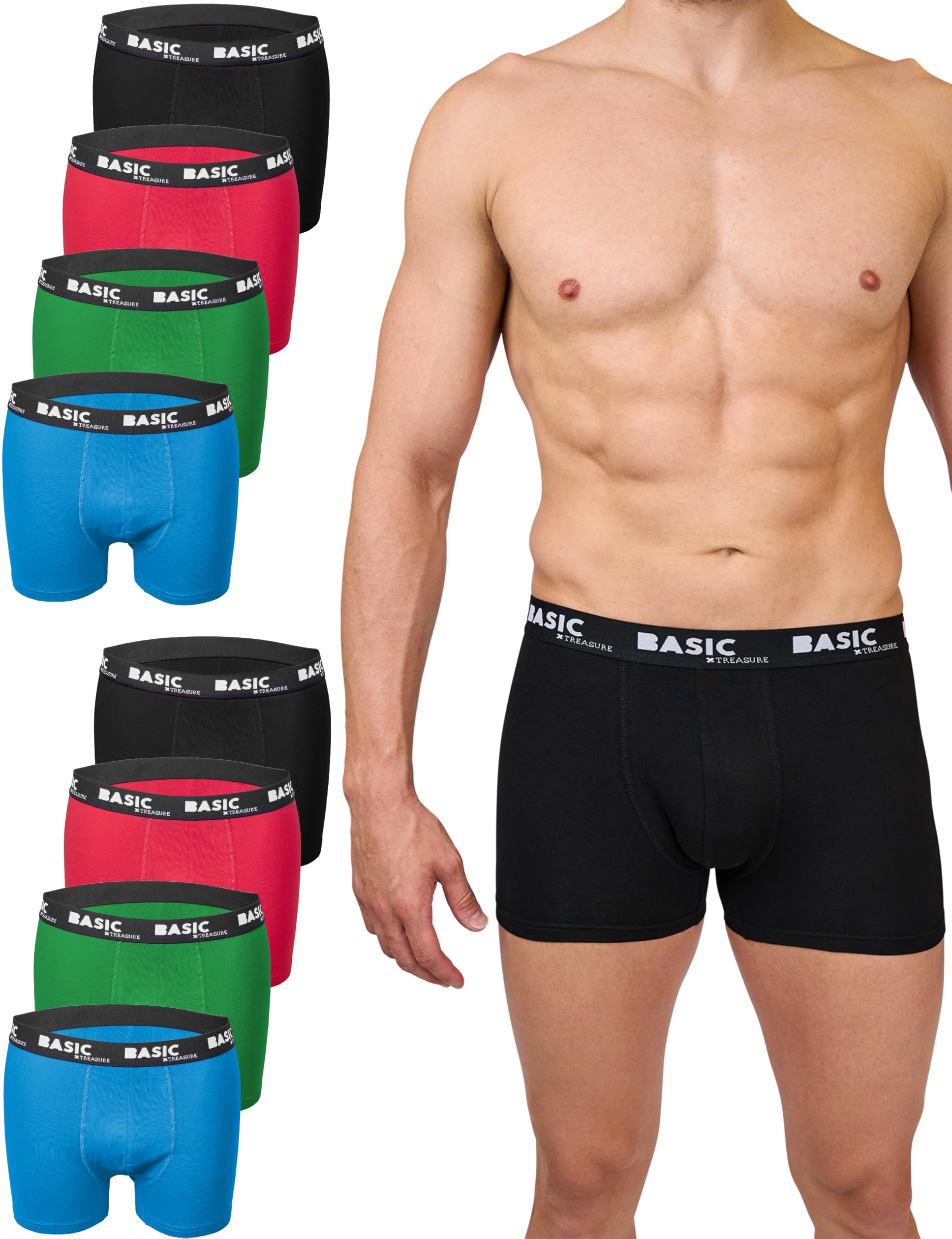 Basic Treasure 8/9er Pack Unterhosen Männer, Premium Baumwolle Boxershorts Herren, Retroshorts, Ohne Kratzenden Zettel