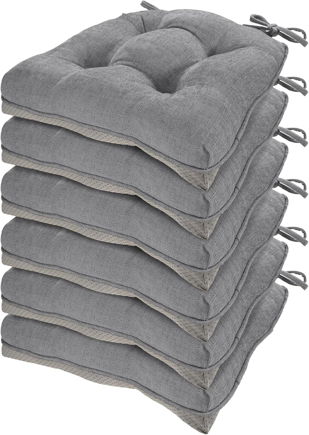HARBOREST Chair Cushions for Dining Chairs Set of 6 - Chenille Tufted Kitchen Chair Cushions with Ties and Non-Slip Bottom, Foam Chair Pads for Dining Chairs, 17" x 17", Grey Grey 6 Count (Pack of 1)
