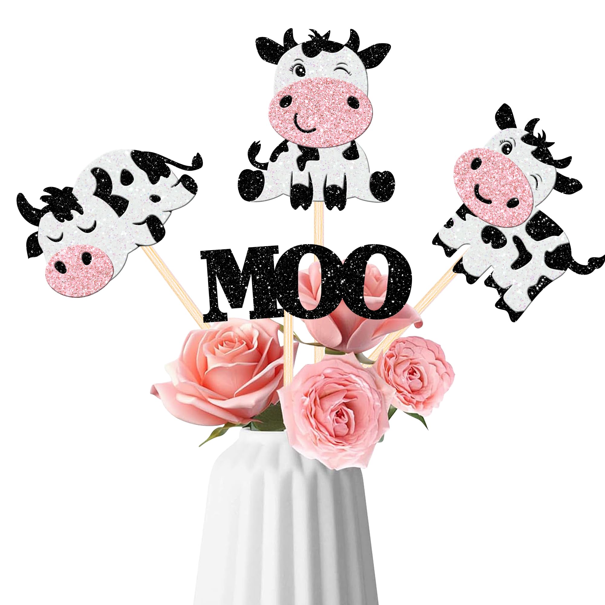 12 PCS Cow Centerpiece Sticks Double Sided Farm Animals Moo Cow Table Flower Centerpieces Sticks for Cow Theme Baby Shower Kids Birthday Party Tables Flowers Centerpieces Decorations Supplies