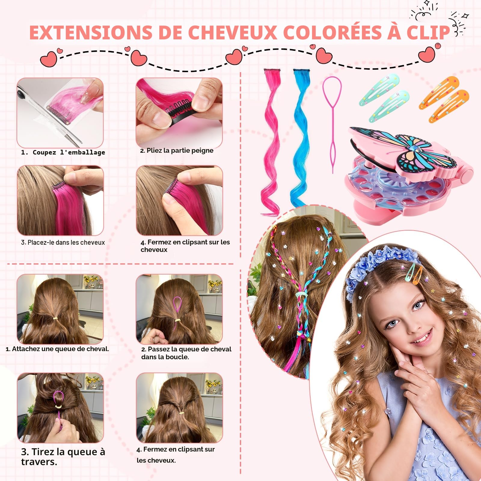 SEMKOTREE Machine à Strass pour Cheveux avec 630 Gemmes et Extension, Hair Bedazzler, Bijoux Paillettes Diamond Styler Kit, Cadeau Fille 6 Ans
