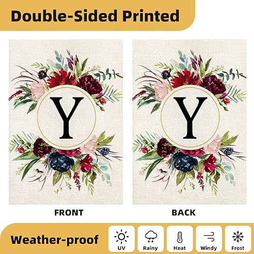 Miniatura 4 de Banderas de jardín con monograma con letra Y, bandera de jardín de verano de 12 x 18 pulgadas, banderas florales de doble cara para patio, bandera
