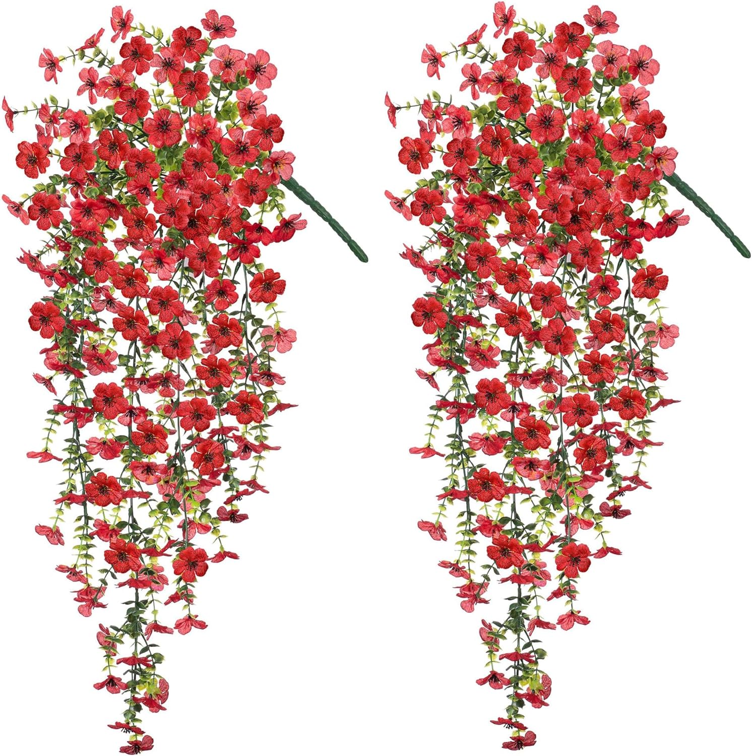 Artificial Hanging Flowers for Outdoors Fake Plants Decoration, 2 Pcs Faux Silk Daisy Flower Realistic Outdoor Flowers UV Resistant Porch Patio Window Yard Indoor Spring Decor(Red) - Image 6