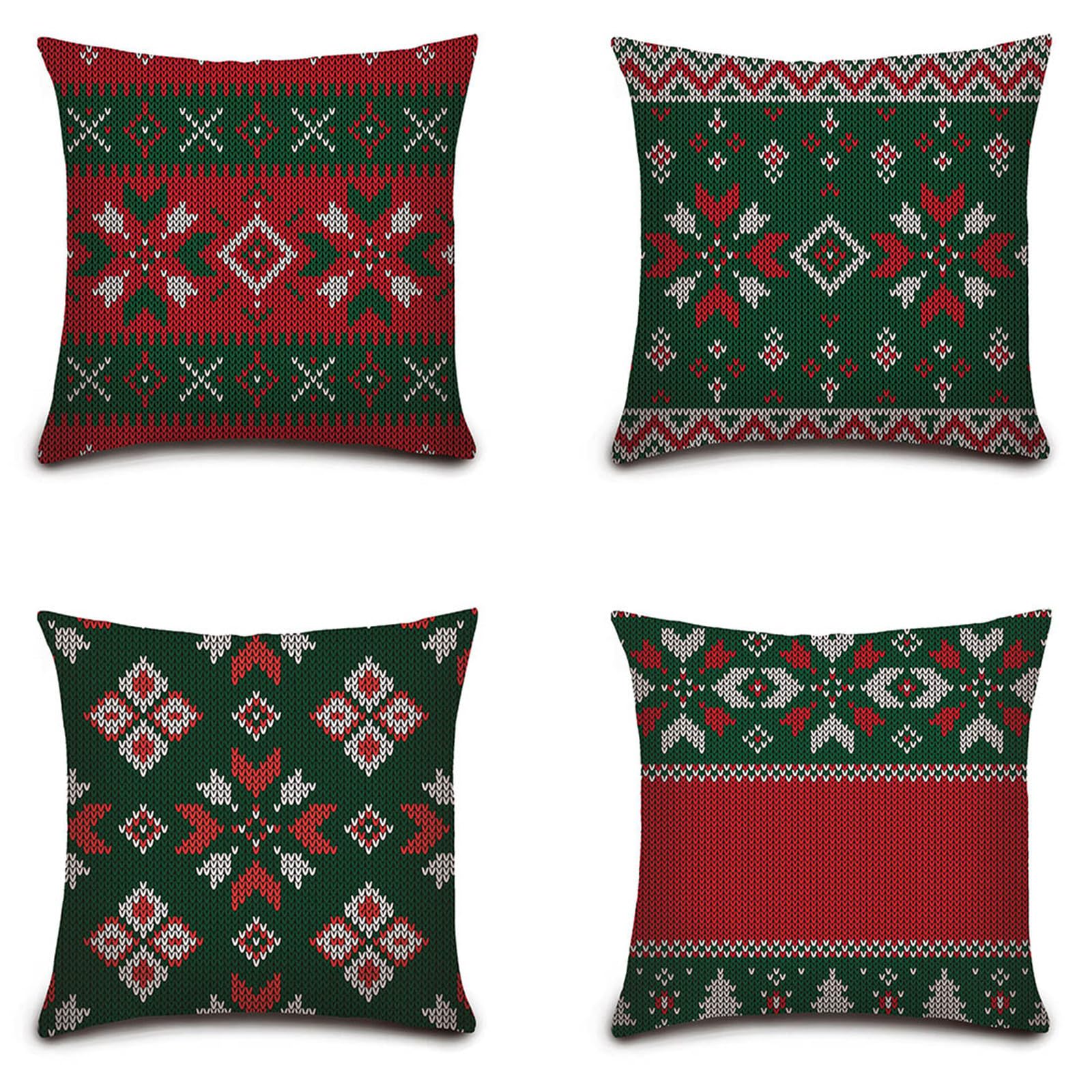 Housses de coussin 80x80 cm en lin rouge et vert pour canapé salon x4
