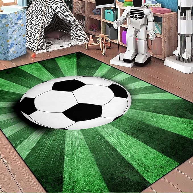 Football Rug for Boys - Grass Football Rug for Boys Kids Room Sports Carpet Rugs, 3'×4'