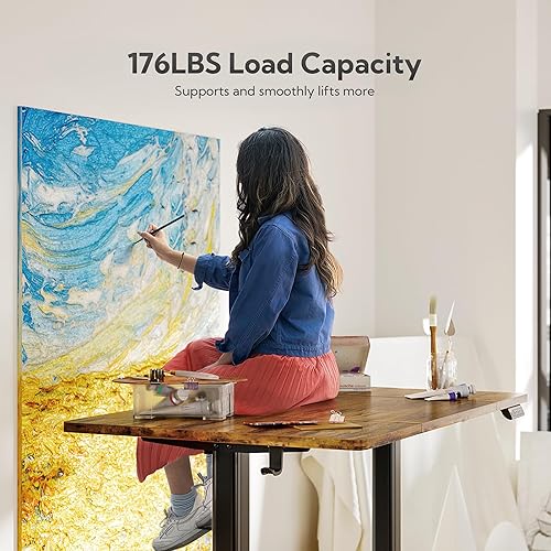 Miniatura 7 de Claiks Electric Standing Desk, Adjustable Height Stand up Desk, 63x24 Inches Sit Stand Home Office Desk with Splice Board, Black Frame/Rustic Brown