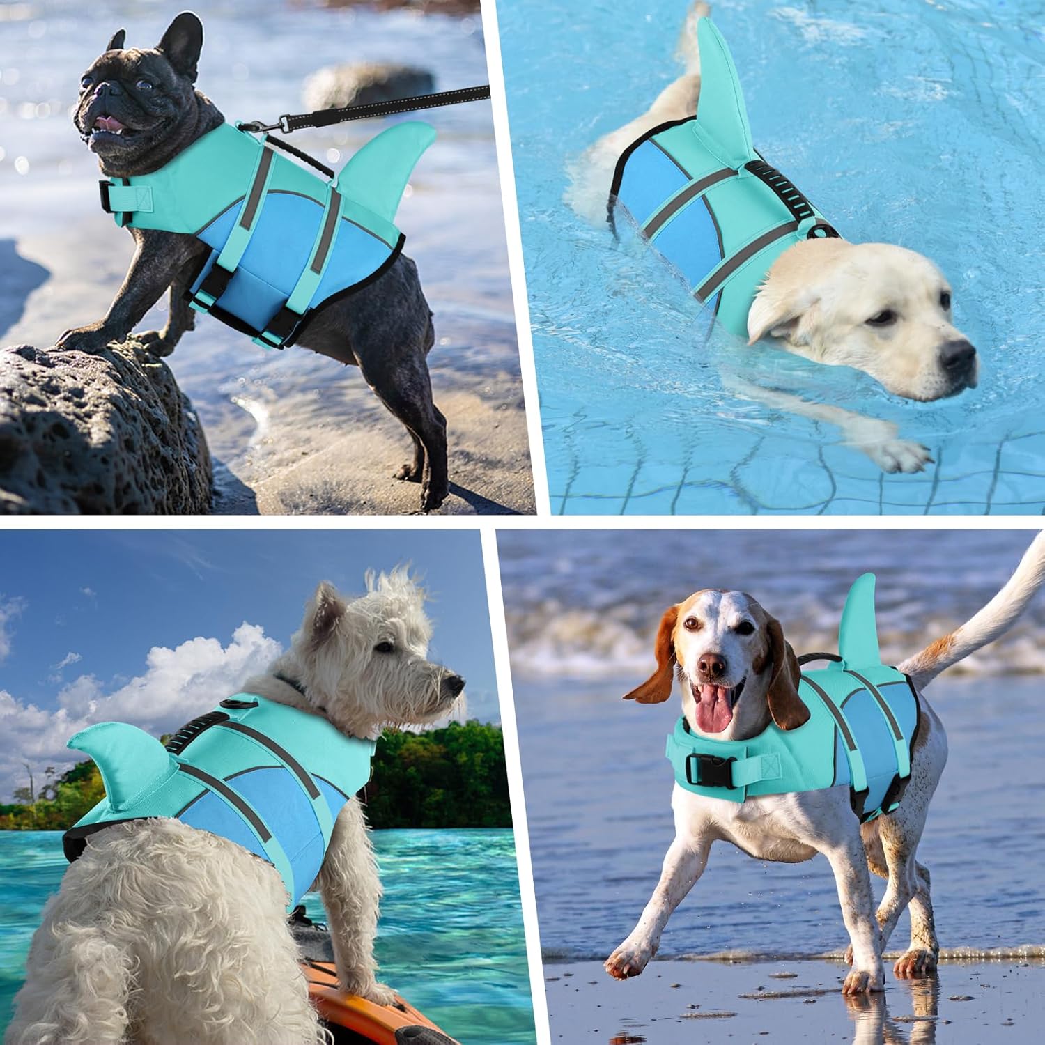 Doglay Dog Life Jacket, Ripstop Cute Shark Dog Life Jacket with Superior Buoyancy and Rescue Handle, Adjustable Dog Life Vests for Swimming Boating, Pet Flotation Vest for Small Medium Large Dogs