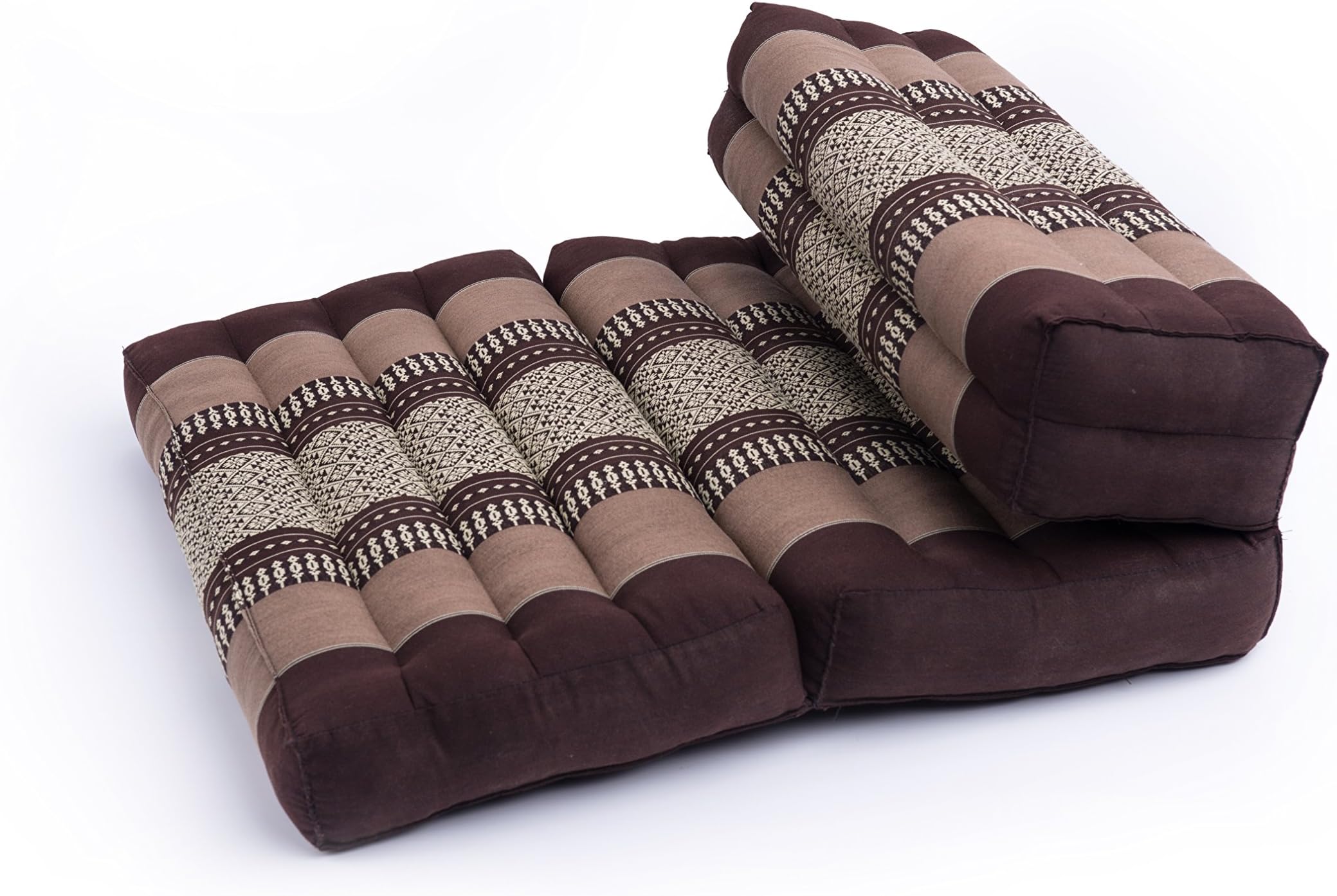 GABUR Foldable Meditation Cushion, 100% Kapok, Thai Design Brown-Beige, 25.5" x19.5 in