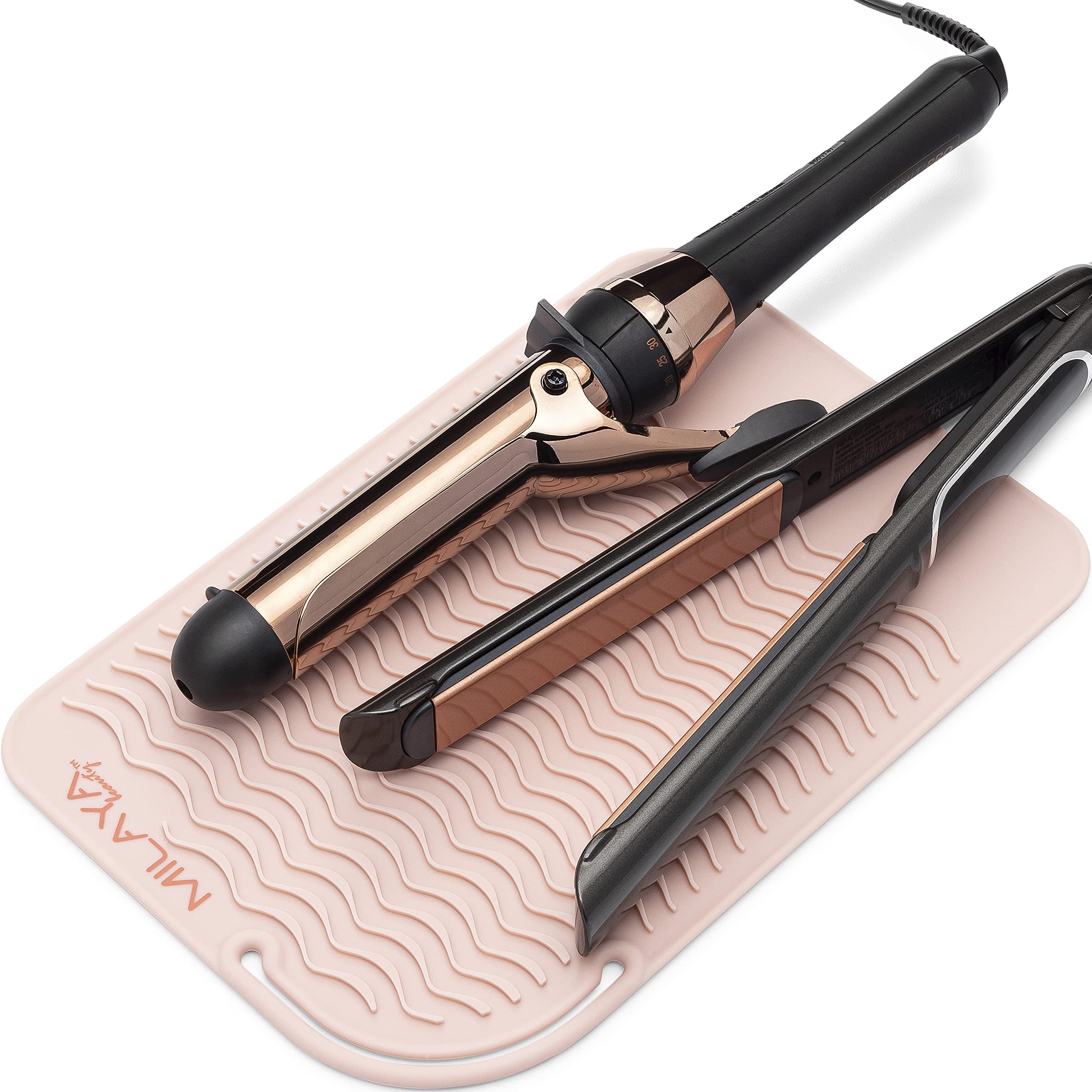 Professional Large Silicone Heat Resistant Styling Station Mat for All Hair Irons, Curling Iron, Straightener Pad, Iron Flat Appliances Hair Dryer Salon Tools Hair Stylist - Rose Gold