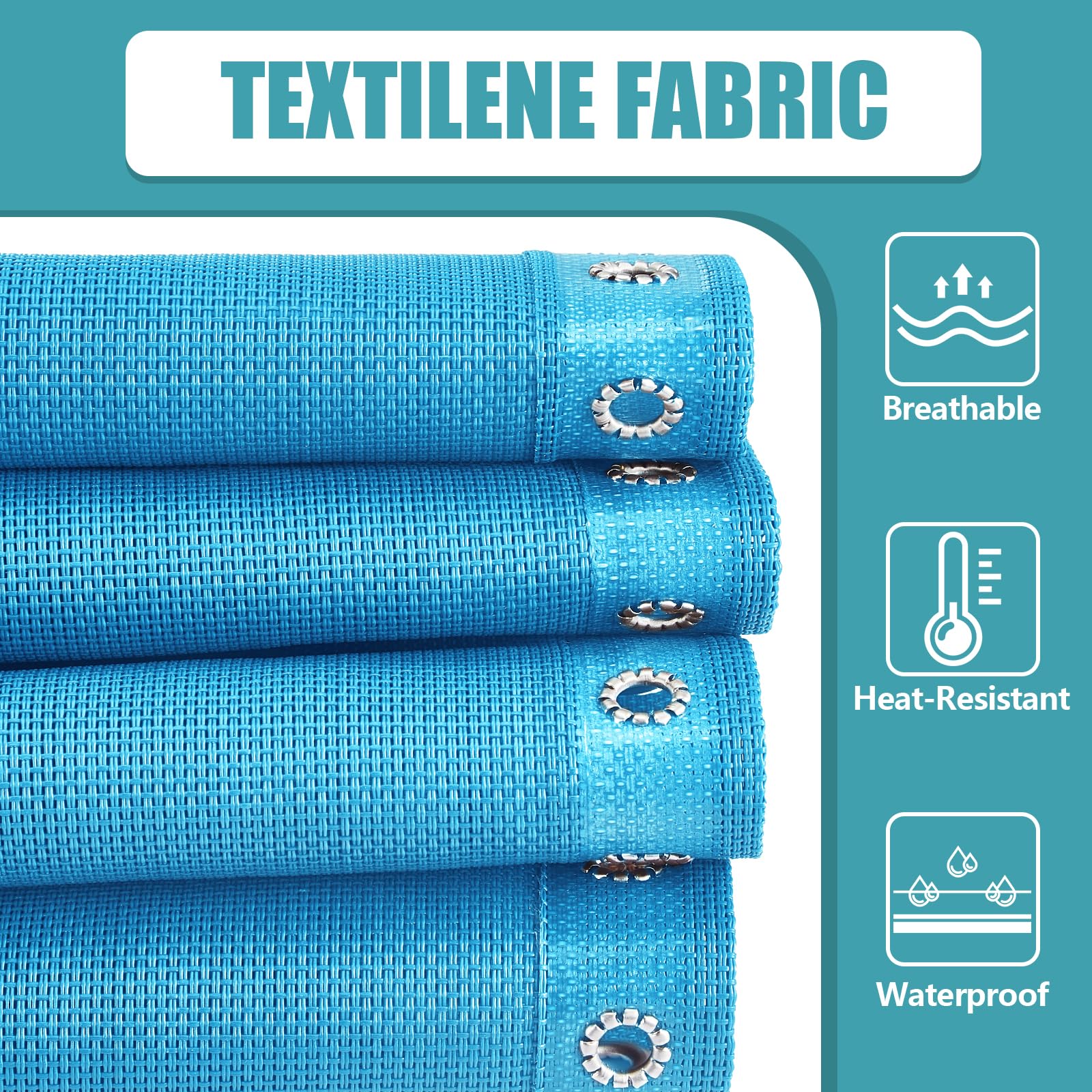 Tela de repuesto para silla con 4 cuerdas elásticas, kit de reparación de malla para patio, reclinable, césped al aire libre y piscina (63 x 17 pulgadas, azul claro) 5