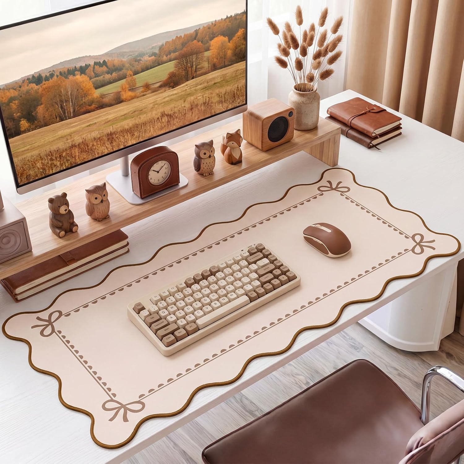 Scalloped bow coquette desk mat kawaii