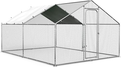 Vista 13 de ORANLAND Gallinero de metal grande, corridos de pollo con tapa para patio con cubierta, gallinero con cerradura de seguridad y cubierta impermeable
