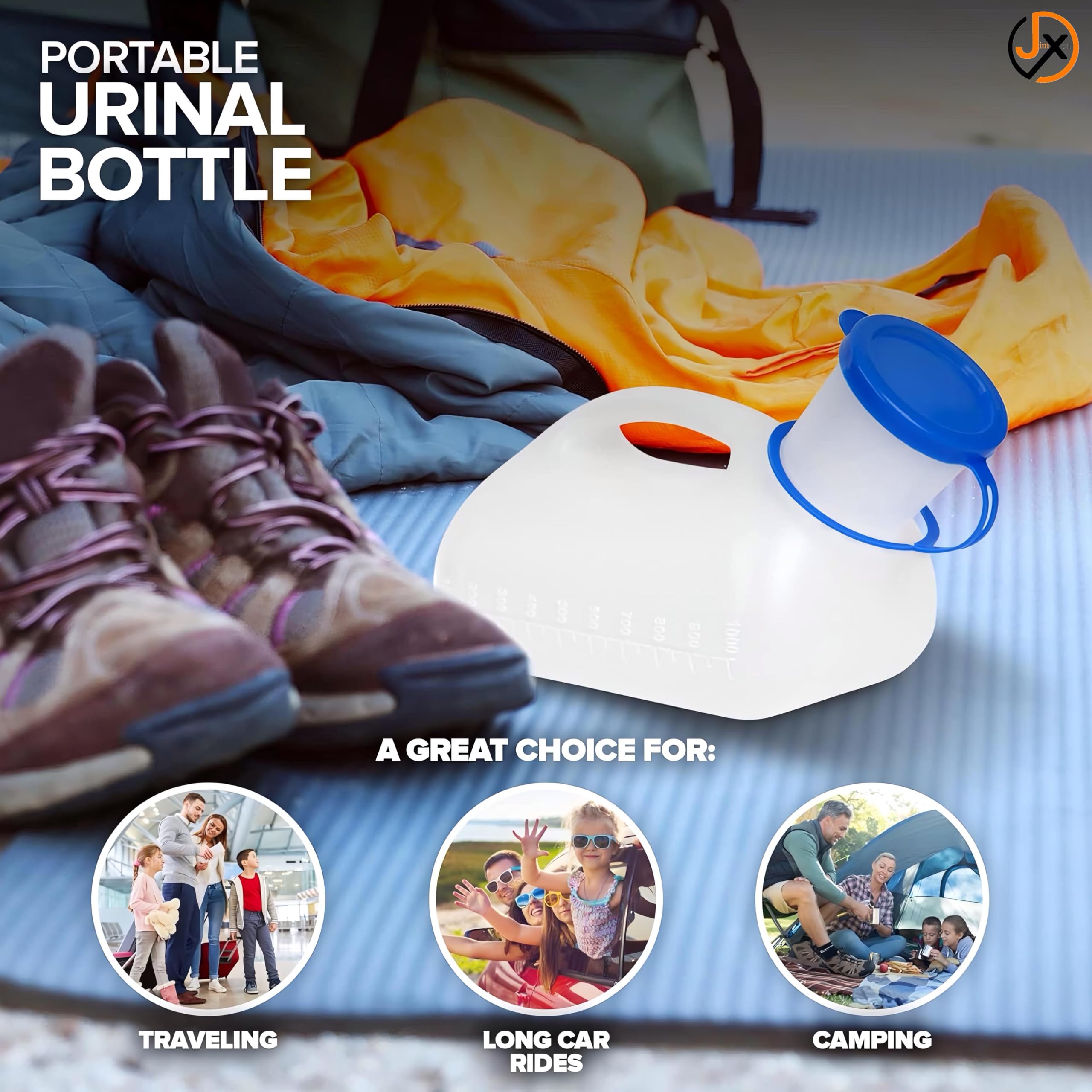 JimXen 1000ML Unisex Urinal Bottle Portable Pee Funnel with Sealed Lid for Men & Women | Reusable Toilet for Travel, Car, Camping, Home, Hospital & Emergency Use - Image 7 thumbnail