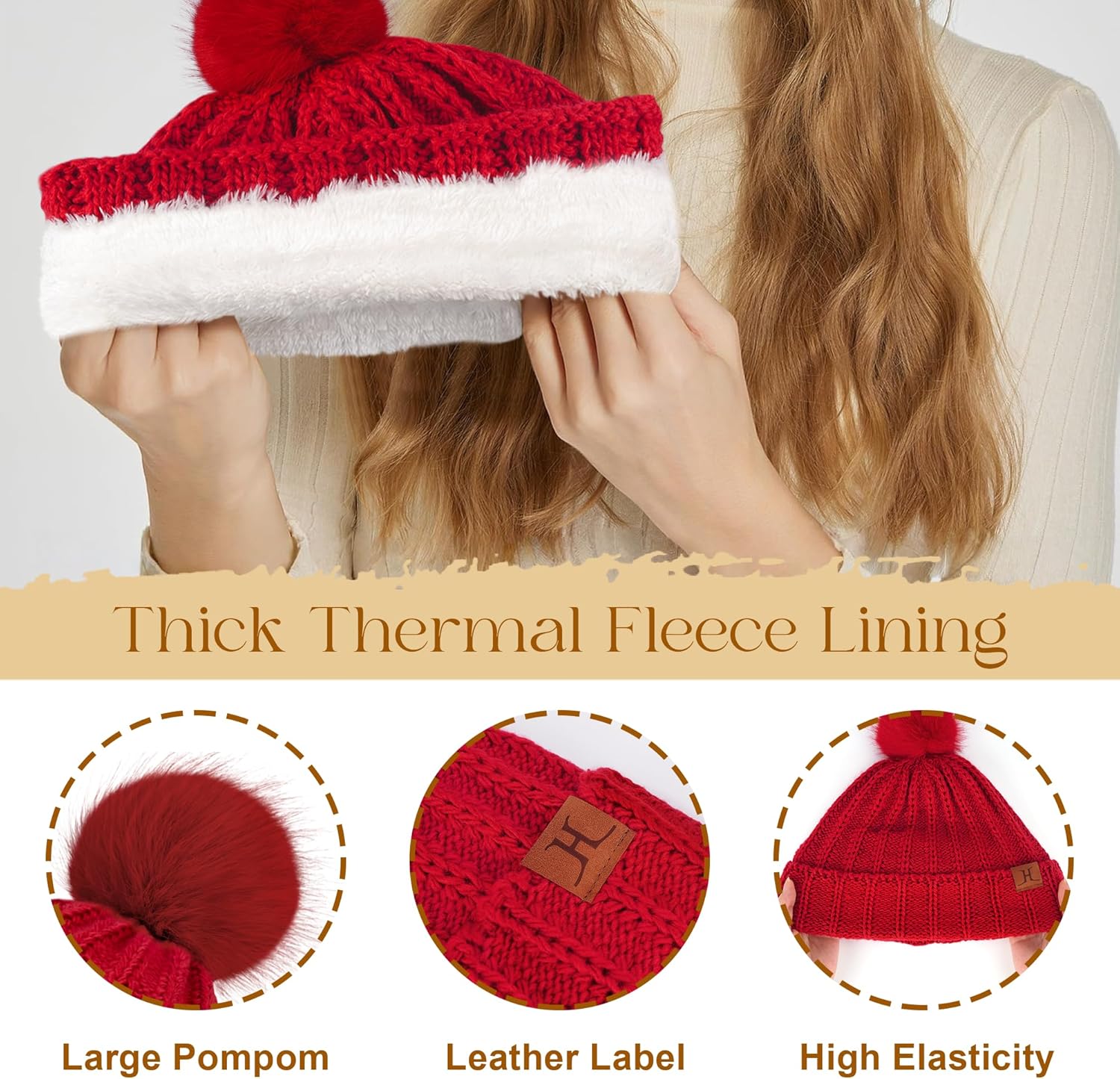 Women Winter Beanie Hats Knit Pompom Slouchy Beanies Fleece Lined Womens Hat Skull Cap Cold Weather Gifts for Women - Image 2