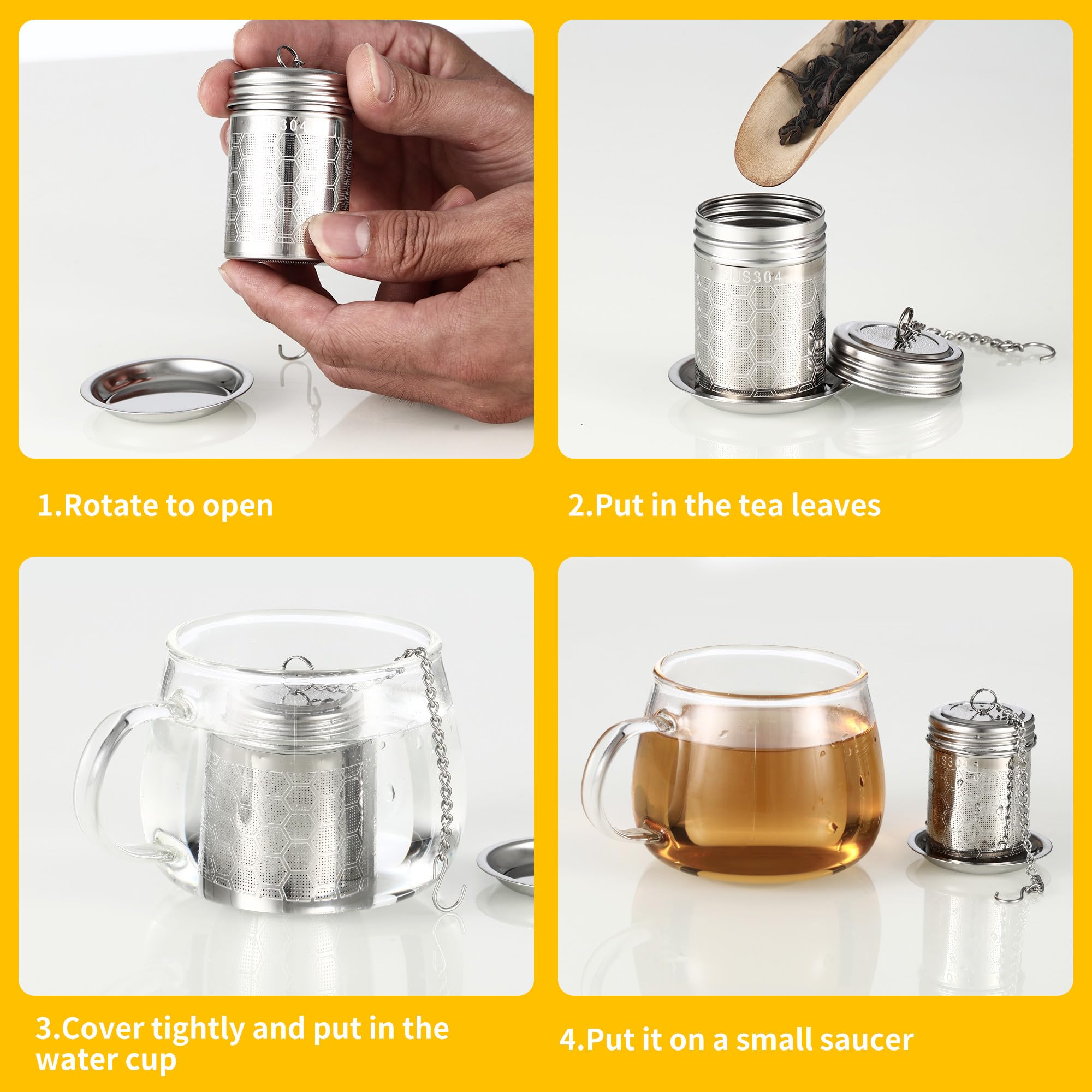 ZHYLUO Filtros de Té,2 Piezas Colador de Té de Acero Inoxidable,Filtros de Té Acero Inoxidable,para Teteras y Tazas