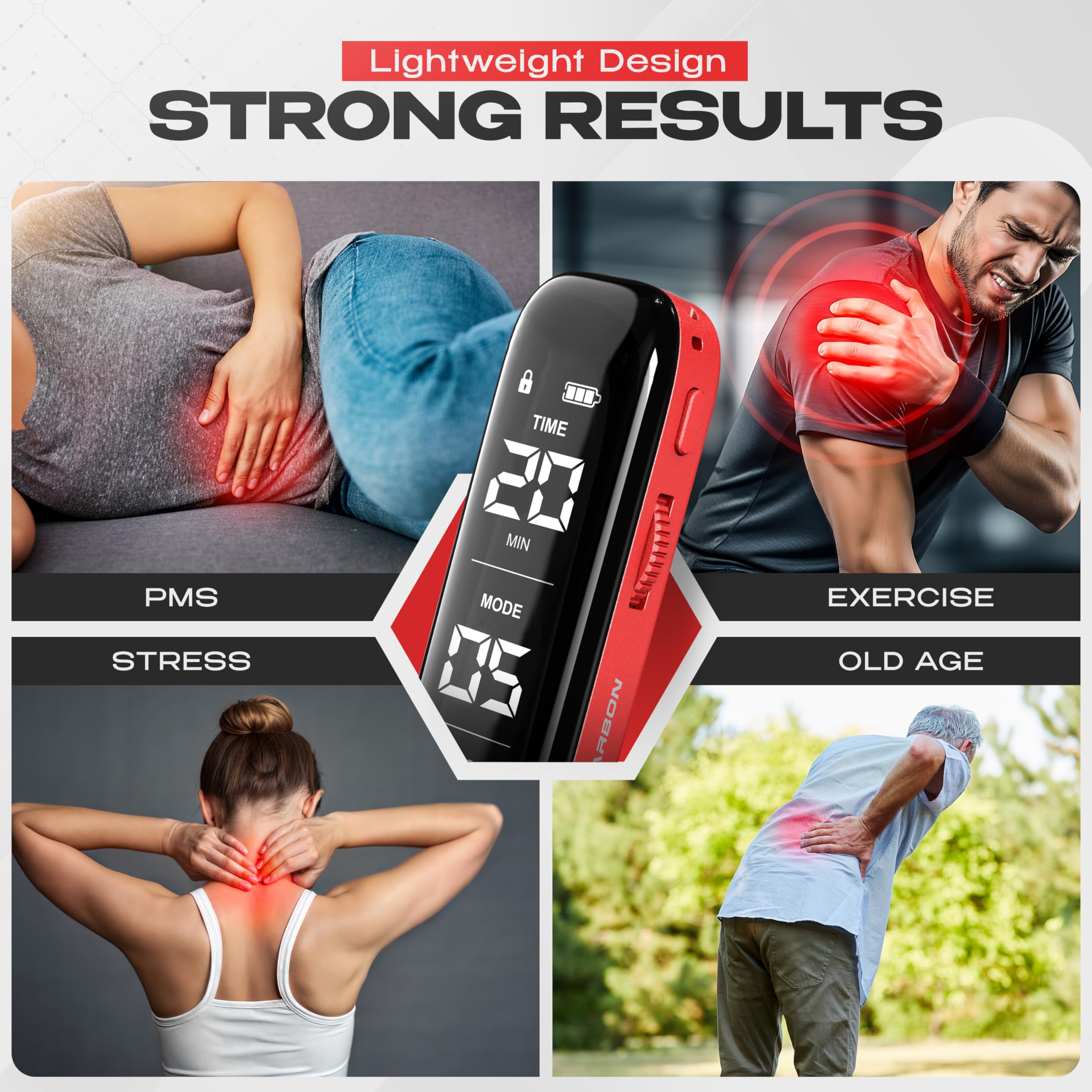 NEOCARBON TENS Unit Muscle Stimulator Slim for Pain Relief, Red — Amazon image 7