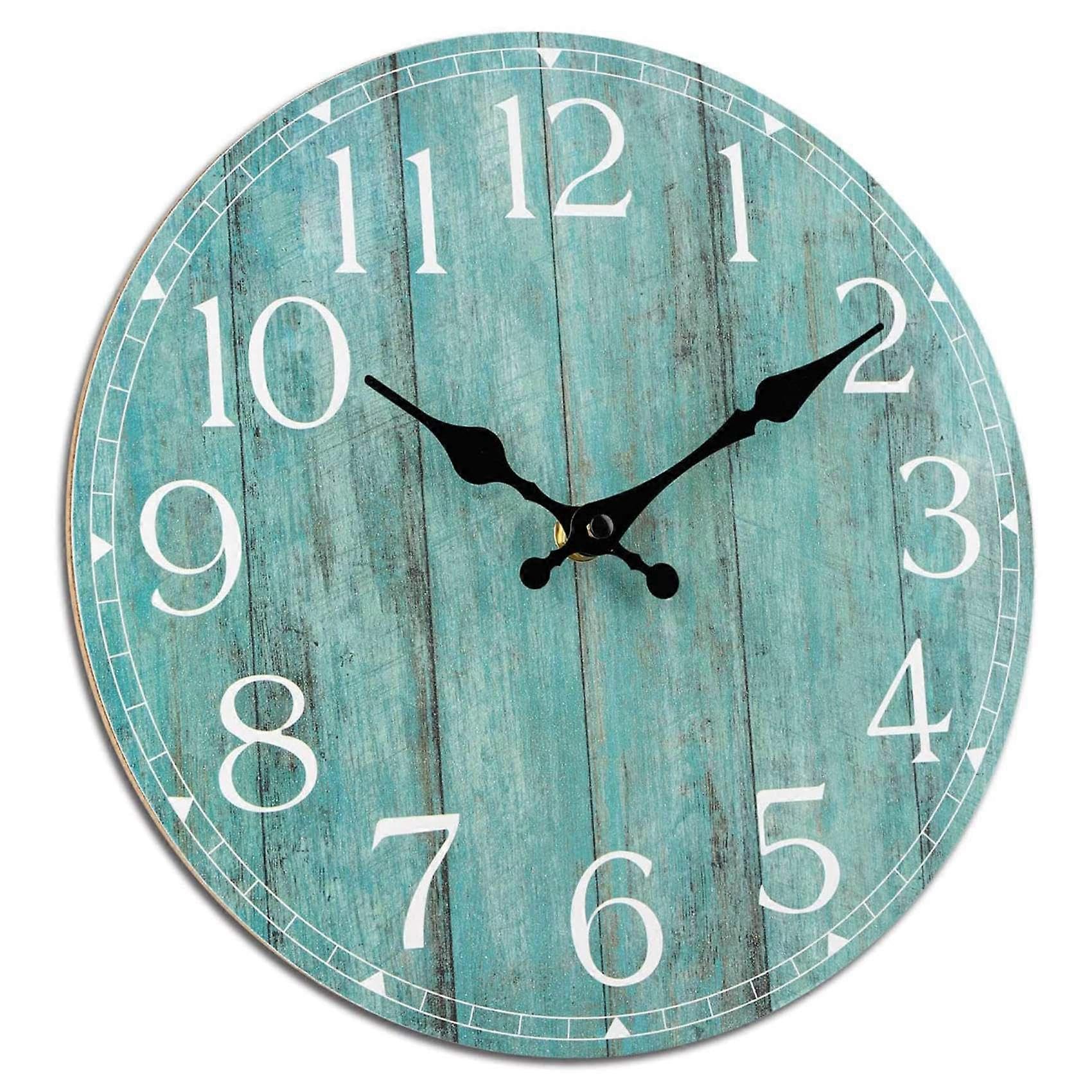 JOYHAPPST Wall Clock,10 Inch Teal Silent Non-Ticking Kitchen Clock Decor,Rustic Vintage Country Retro Decorat