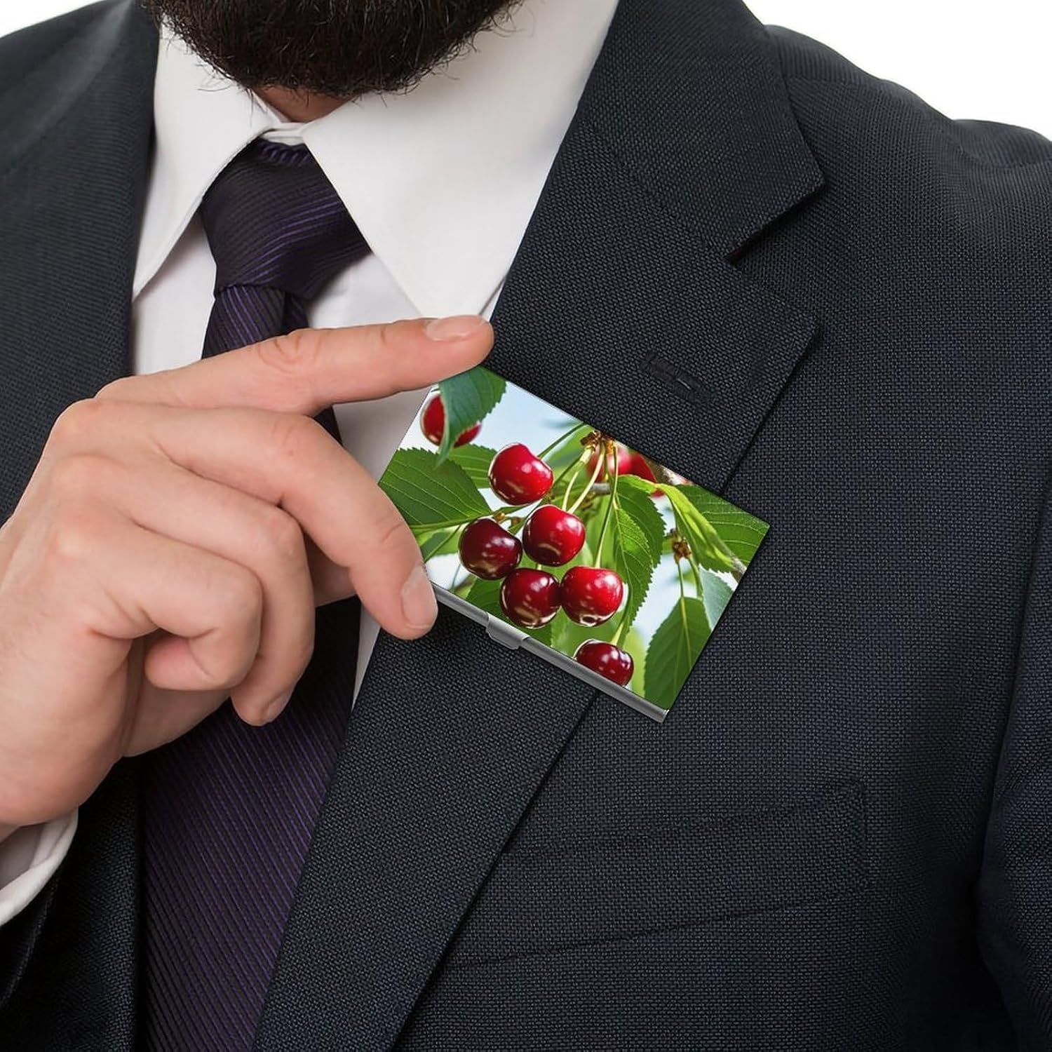 Cute Cherry Business Card Case Metal Slim Business Card Holder Professional Name Card Holder Pocket Metal Case Business Card Wallet Pocket Wallet Name Card Case for Women Men