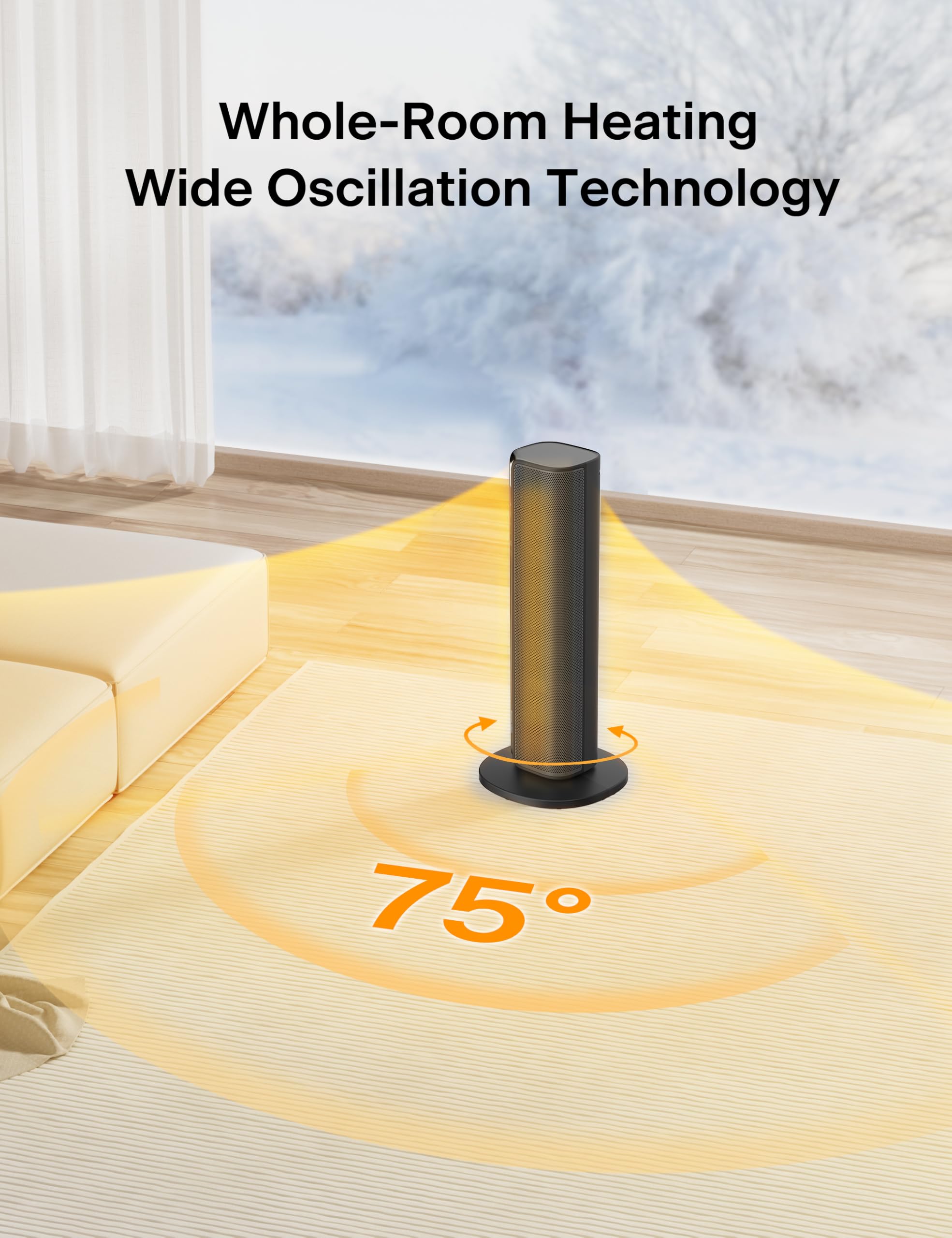 PELONIS - Ventilatore elettrico da 2000 W con telecomando, riscaldamento rapido 2S, oscillazione 75°, modalità ECO, surriscaldamento, protezione antiribaltamento, termoventilatore in ceramica a bassa