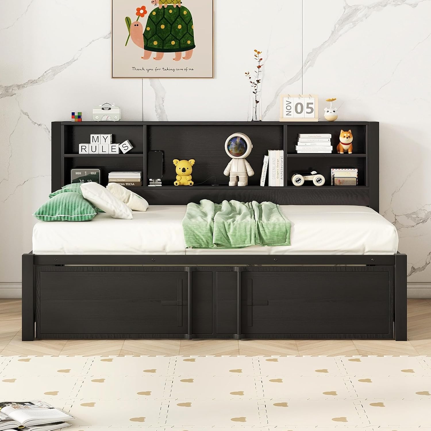 Harper & Bright Designs Twin Captains Bed with Trundle