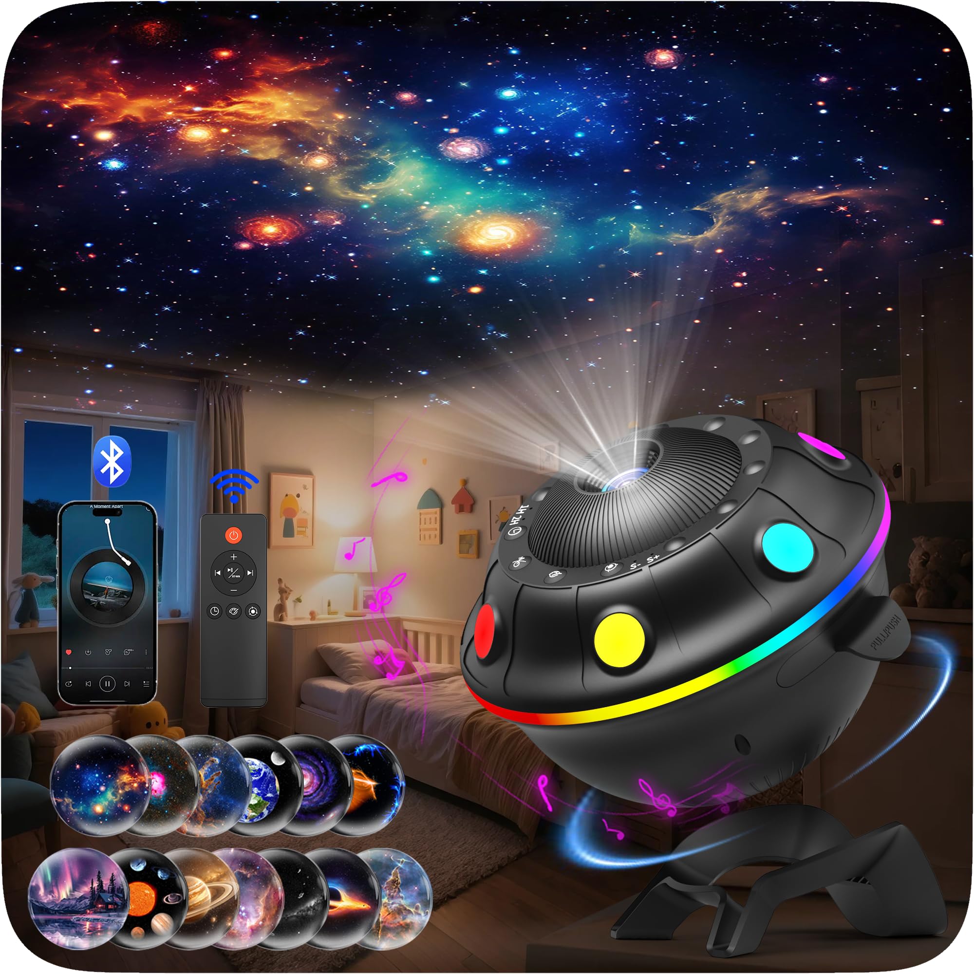  UFO Sternenhimmel Projektor Kinder - Sternenhimmel für Kinder und Erwachsene mit Timer und Bluetooth-Lautsprecher
| UFO