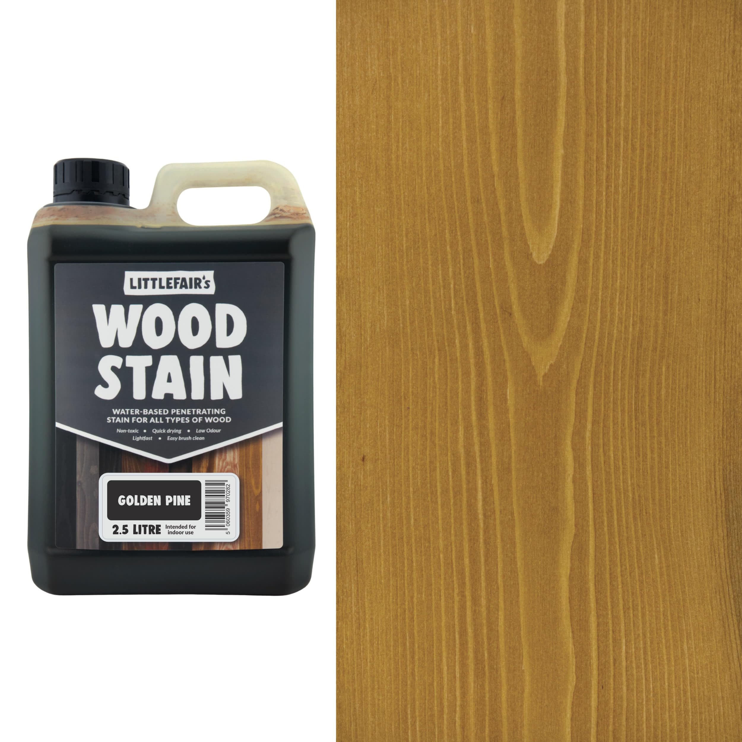 Littlefair's Golden Pine Wood Stain Water-Based - (Golden Pine) – Non-Toxic, Eco-Friendly & Quick Drying - Easy-To-Apply, Concentrated Formula For All Wood Types – 2.5 Ltr