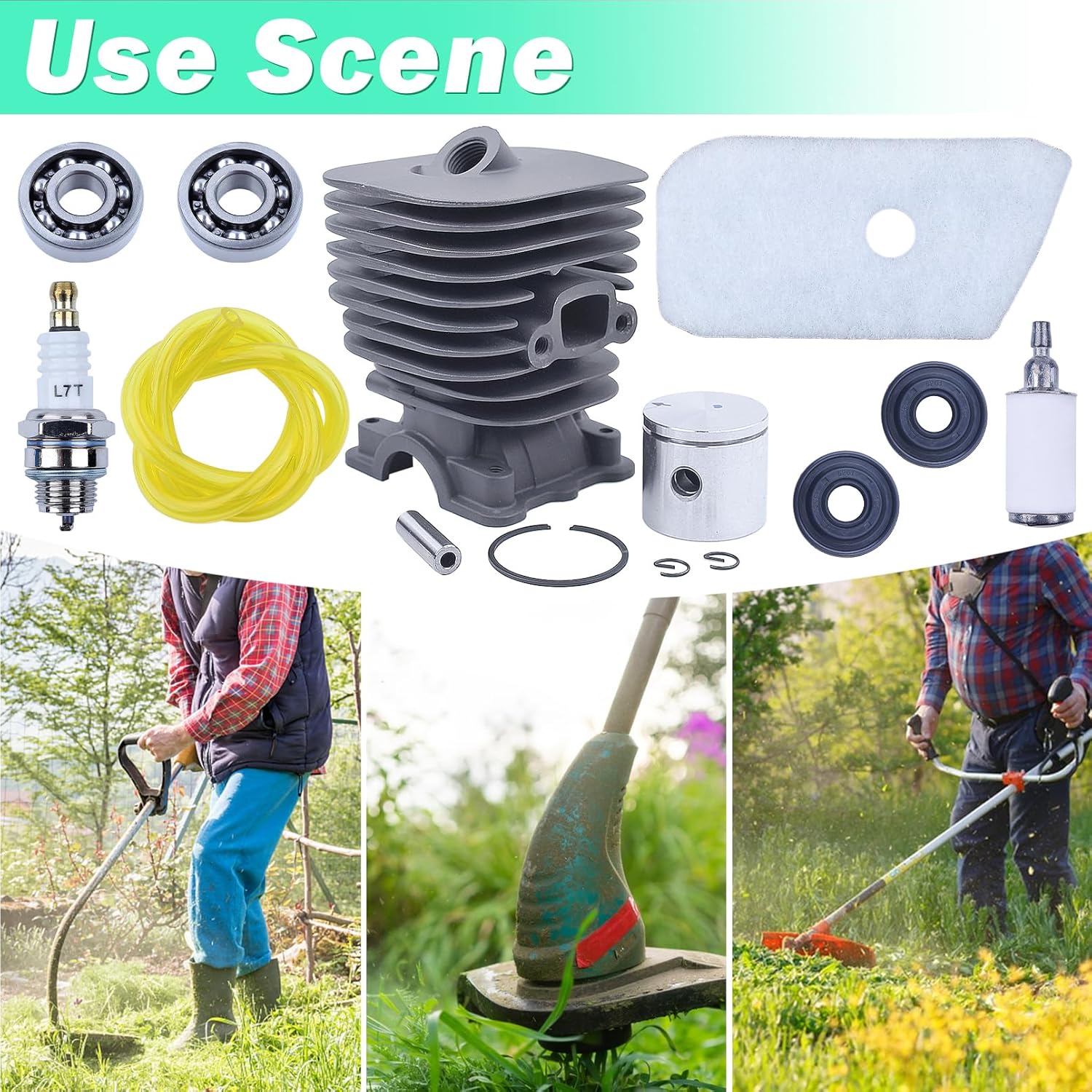 Adefol 35mm Cylinder Piston Kit for Husqvarna 128C 128CD 128L 128LD String Trimmer with Air Fil-TER Fuel Fil-TER Line Spark Plug Gasket Ring Spart Parts Replace 545008082