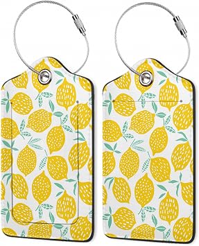 Lemon Luggage Tag for Suitcase Yellow Cute Luggage Tag with Privacy Flap & Name ID Label & Metal Loop,Travel Suitcase Tags for Women 2Pcs