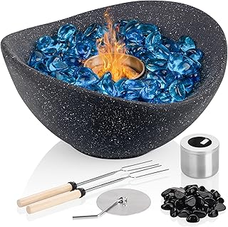 Smokeless Tabletop Fire Pit Bowl - Long Burn Time, Indoor Outdoor Portable Table Top Fire Pit Bowl, Sturdy Clean Mini Gel & Ethanol Tabletop Fireplace for Patio Balcony
